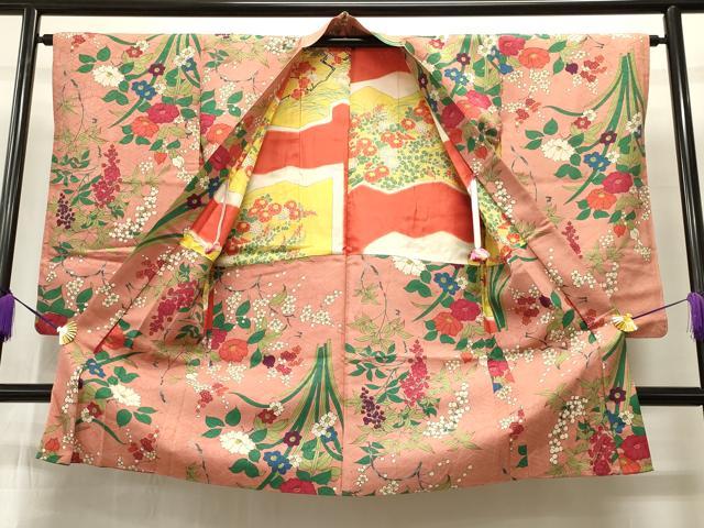 平和屋着物＃長羽織　枝花文　正絹　逸品　CAAT5909id