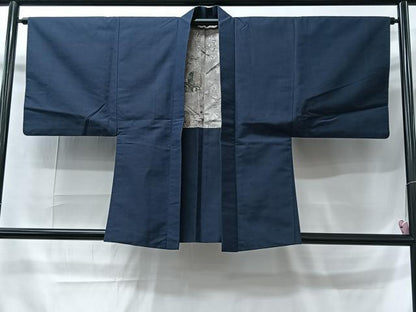 平和屋着物∞男性 羽織 紬地 濃藍色 正絹 逸品 CAAT5930id