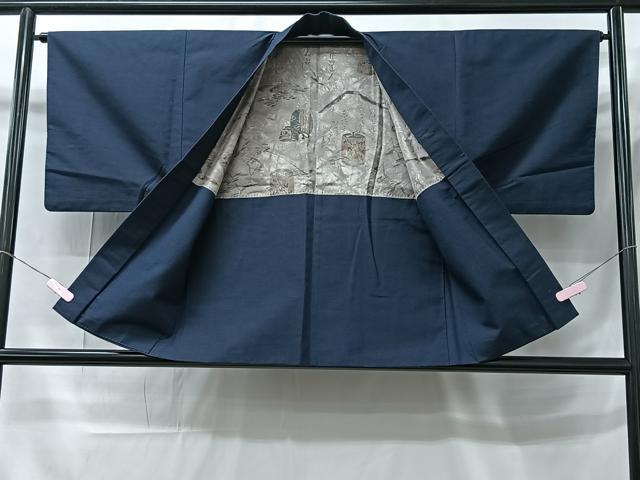 平和屋着物∞男性 羽織 紬地 濃藍色 正絹 逸品 CAAT5930id