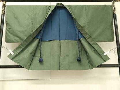 平和屋着物＃男性　羽織　紬地　老竹色　正絹　逸品　CAAT5980id