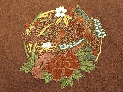平和屋着物∞中国三大刺繍　スワトウ刺繍　汕頭刺繍　道行コート　総刺繍　束ね熨斗花丸文　正絹　逸品　未使用　CAAT6000id