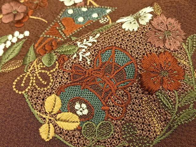平和屋着物∞中国三大刺繍　スワトウ刺繍　汕頭刺繍　道行コート　総刺繍　束ね熨斗花丸文　正絹　逸品　未使用　CAAT6000id