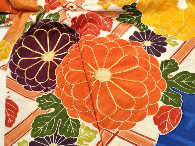 平和屋着物[]七五三　女の子　７歳　祝着　四つ身　襦袢セット　駒刺繍　天井菊花文　金彩　逸品　CAAT6003ze