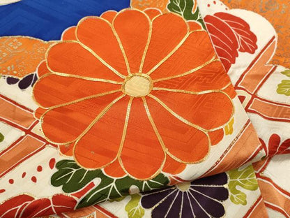 平和屋着物[]七五三　女の子　７歳　祝着　四つ身　襦袢セット　駒刺繍　天井菊花文　金彩　逸品　CAAT6003ze