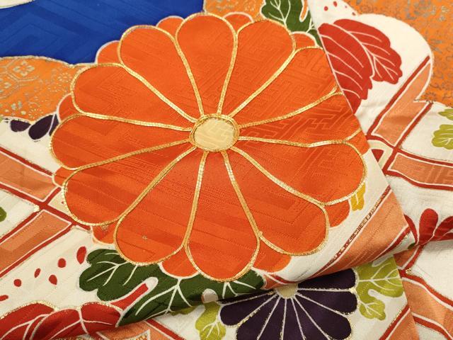 平和屋着物[]七五三　女の子　７歳　祝着　四つ身　襦袢セット　駒刺繍　天井菊花文　金彩　逸品　CAAT6003ze