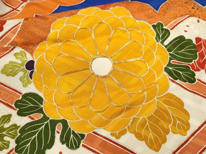 平和屋着物[]七五三　女の子　７歳　祝着　四つ身　襦袢セット　駒刺繍　天井菊花文　金彩　逸品　CAAT6003ze