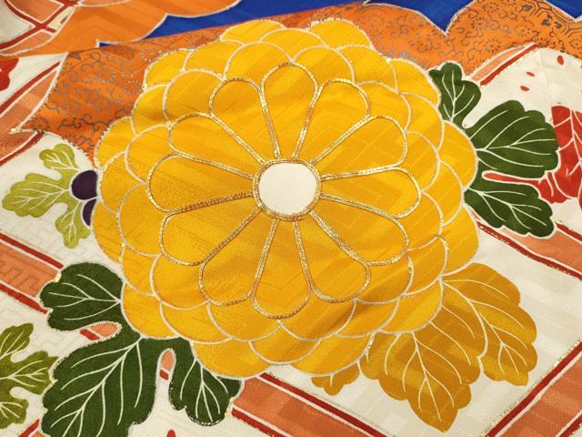 平和屋着物[]七五三　女の子　７歳　祝着　四つ身　襦袢セット　駒刺繍　天井菊花文　金彩　逸品　CAAT6003ze