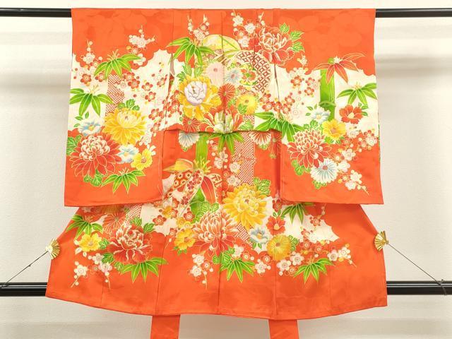 平和屋着物[]七五三　女の子　３歳　祝着　三つ身　駒刺繍　笹竹吉祥花文　金彩　逸品　CAAT6065ze