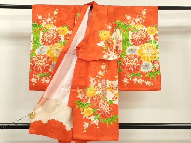 平和屋着物[]七五三　女の子　３歳　祝着　三つ身　駒刺繍　笹竹吉祥花文　金彩　逸品　CAAT6065ze