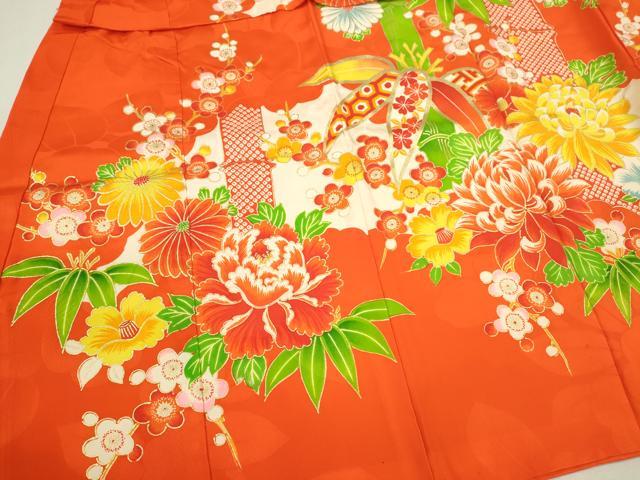 平和屋着物[]七五三　女の子　３歳　祝着　三つ身　駒刺繍　笹竹吉祥花文　金彩　逸品　CAAT6065ze
