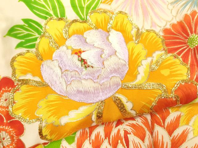平和屋着物[]七五三　女の子　３歳　祝着　三つ身　駒刺繍　笹竹吉祥花文　金彩　逸品　CAAT6065ze