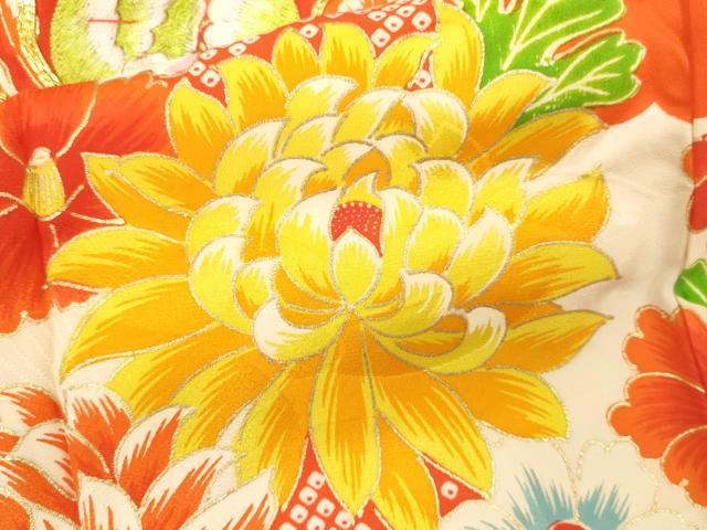 平和屋着物[]七五三　女の子　３歳　祝着　三つ身　駒刺繍　笹竹吉祥花文　金彩　逸品　CAAT6065ze