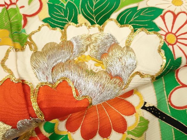 平和屋着物∵女の子 十三参り 子供 祝着・襦袢セット 駒刺繍 花車亀甲菊文 金彩 逸品 CAAT6094ze