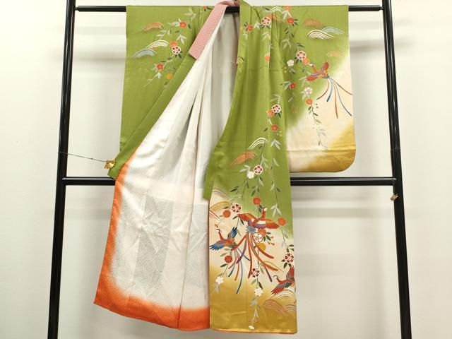 平和屋着物[]七五三　女の子　７歳　祝着　四つ身　袋帯セット　鳳凰枝垂れ花文　金彩　逸品　CAAT6096ze