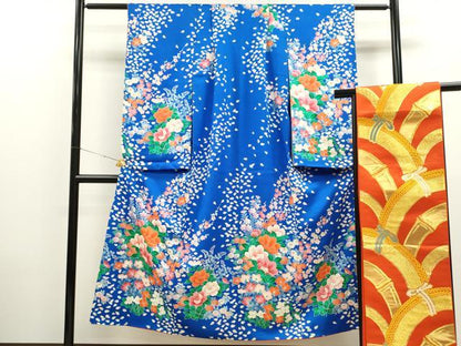 平和屋着物∵女の子　十三参り　子供　祝着・袋帯セット　駒刺繍　草花文　金彩　逸品　CAAT6102ze