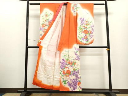 平和屋着物∵女の子 十三参り 子供 祝着・袋帯セット 駒刺繍 草花文 暈し染め 金彩 逸品 CAAT6103ze