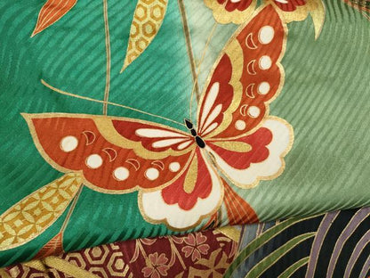 平和屋着物∵女の子　十三参り　子供　祝着・長襦袢・袋帯セット　御所車舞蝶花文　暈し染め　金彩　逸品　CAAT6106ze