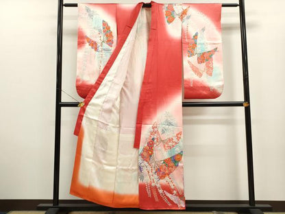 平和屋着物∵女の子 十三参り 子供 祝着・袋帯セット 駒刺繍 扇面舞蝶花文 暈し染め 金彩 逸品 CAAT6110ze