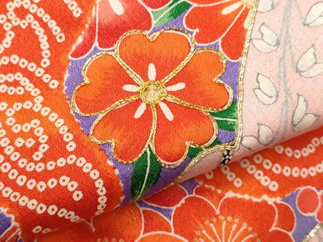 平和屋着物∵女の子 十三参り 子供 祝着・袋帯セット 駒刺繍 扇面舞蝶花文 暈し染め 金彩 逸品 CAAT6110ze