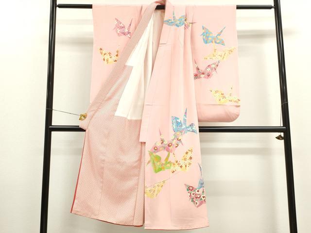 平和屋着物[]七五三　女の子　７歳　祝着　四つ身　袋帯セット　作家物　駒刺繍　折り鶴　松竹梅花文　逸品　CAAT6113ze