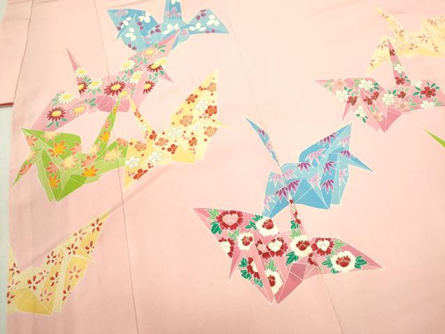 平和屋着物[]七五三　女の子　７歳　祝着　四つ身　袋帯セット　作家物　駒刺繍　折り鶴　松竹梅花文　逸品　CAAT6113ze