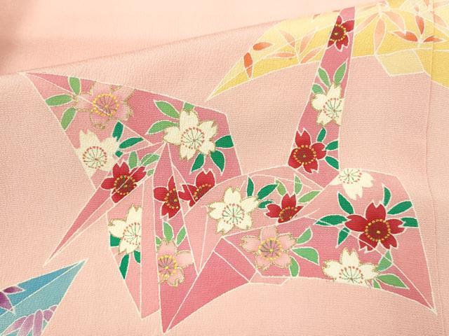 平和屋着物[]七五三　女の子　７歳　祝着　四つ身　袋帯セット　作家物　駒刺繍　折り鶴　松竹梅花文　逸品　CAAT6113ze