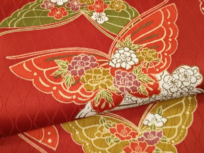 平和屋着物∵女の子 十三参り 子供 祝着・袋帯セット 舞蝶花文 洗える着物 CAAT6115ze