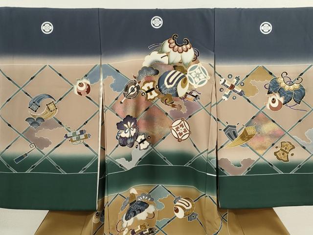 平和屋着物[]お宮参り　男の子　祝着　産着　初着　のしめ　宝尽くし　暈し染め　金彩　逸品　CAAT6127ze