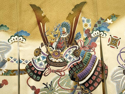 平和屋着物[]お宮参り　男の子　祝着　産着　初着　のしめ　刺繍　龍　兜　吉祥松文　金彩　逸品　CAAT6129ze