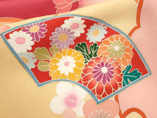 平和屋着物[]七五三　女の子　３歳　祝着　三つ身　長襦袢・被布セット　鈴　地紙草花文　金銀彩　逸品　CAAT6135ze