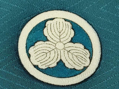 平和屋着物[]七五三　男の子　祝着・羽織・長襦袢・行灯袴セット　色無地　菱地紋　青緑色　逸品　CAAT6137ze