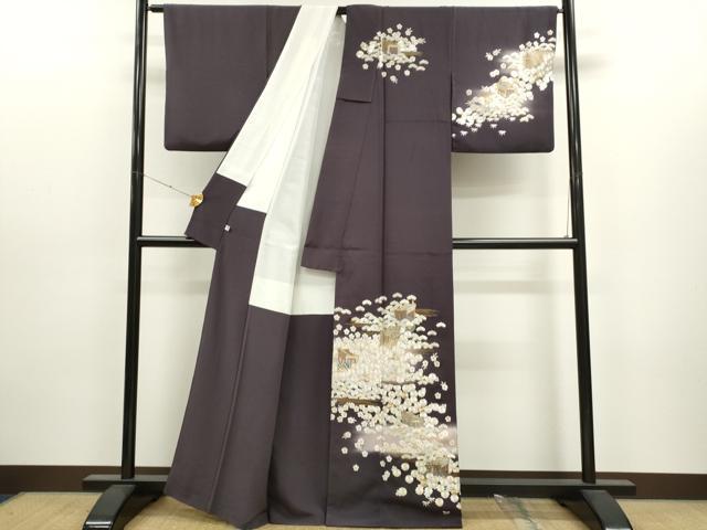 平和屋着物●訪問着　紫白綉　総刺繍　松竹梅御所車文　暈し染め　金糸　正絹　逸品　CAAT6151ze