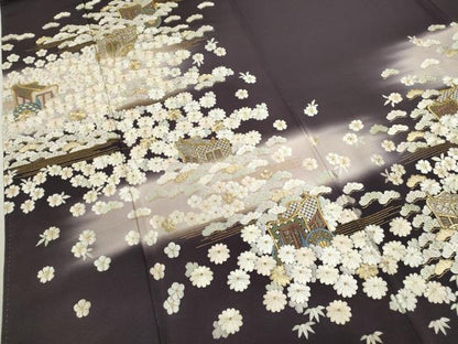 平和屋着物●訪問着　紫白綉　総刺繍　松竹梅御所車文　暈し染め　金糸　正絹　逸品　CAAT6151ze