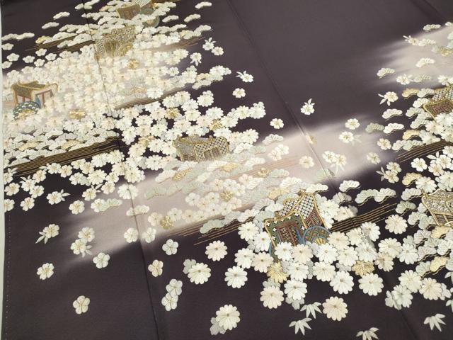 平和屋着物●訪問着　紫白綉　総刺繍　松竹梅御所車文　暈し染め　金糸　正絹　逸品　CAAT6151ze