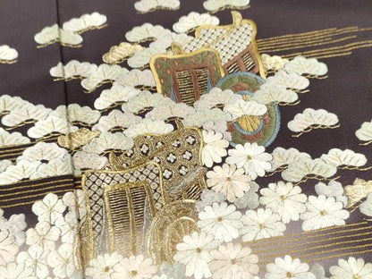 平和屋着物●訪問着　紫白綉　総刺繍　松竹梅御所車文　暈し染め　金糸　正絹　逸品　CAAT6151ze