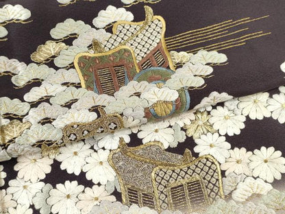 平和屋着物●訪問着　紫白綉　総刺繍　松竹梅御所車文　暈し染め　金糸　正絹　逸品　CAAT6151ze