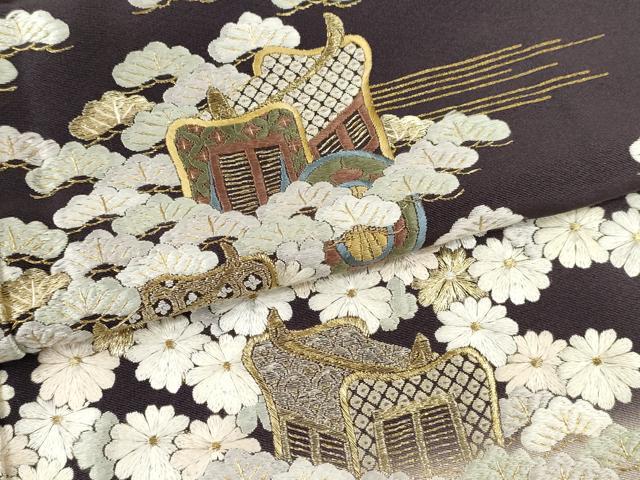平和屋着物●訪問着　紫白綉　総刺繍　松竹梅御所車文　暈し染め　金糸　正絹　逸品　CAAT6151ze