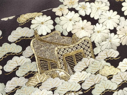 平和屋着物●訪問着　紫白綉　総刺繍　松竹梅御所車文　暈し染め　金糸　正絹　逸品　CAAT6151ze