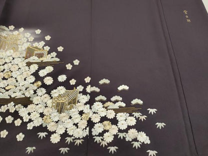 平和屋着物●訪問着　紫白綉　総刺繍　松竹梅御所車文　暈し染め　金糸　正絹　逸品　CAAT6151ze