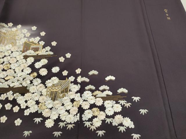 平和屋着物●訪問着　紫白綉　総刺繍　松竹梅御所車文　暈し染め　金糸　正絹　逸品　CAAT6151ze