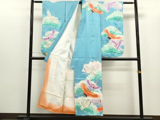 平和屋着物∵女の子　十三参り　子供　祝着・長襦袢セット　駒刺繍　飛鶴松梅文　金彩　逸品　CAAT6164ze