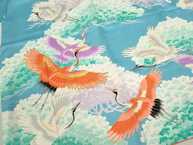平和屋着物∵女の子　十三参り　子供　祝着・長襦袢セット　駒刺繍　飛鶴松梅文　金彩　逸品　CAAT6164ze