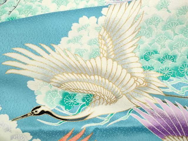 平和屋着物∵女の子　十三参り　子供　祝着・長襦袢セット　駒刺繍　飛鶴松梅文　金彩　逸品　CAAT6164ze