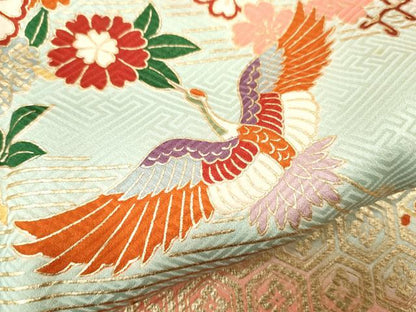 平和屋着物[]七五三　女の子　７歳　祝着　四つ身　袋帯セット　松竹梅飛鶴御所車文　金彩　逸品　CAAT6166ze
