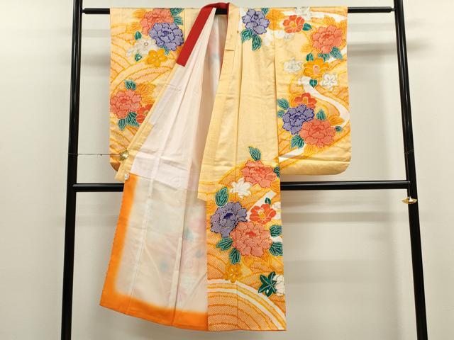 平和屋着物[]七五三　女の子　７歳　祝着　四つ身　袋帯セット　駒刺繍　立波草花文　CAAT6167ze