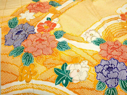 平和屋着物[]七五三　女の子　７歳　祝着　四つ身　袋帯セット　駒刺繍　立波草花文　CAAT6167ze