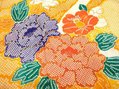 平和屋着物[]七五三　女の子　７歳　祝着　四つ身　袋帯セット　駒刺繍　立波草花文　CAAT6167ze