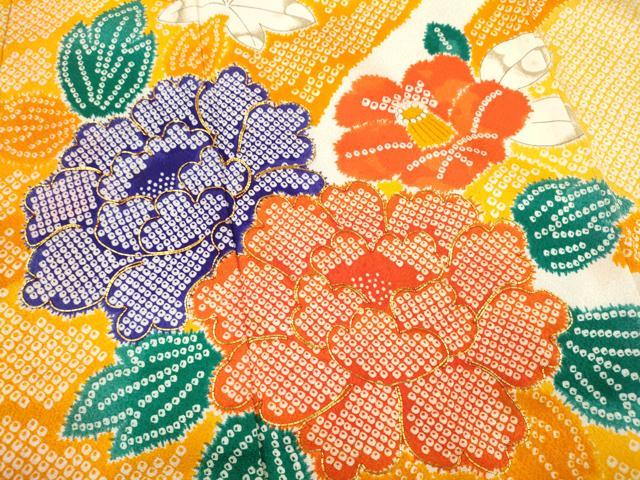 平和屋着物[]七五三　女の子　７歳　祝着　四つ身　袋帯セット　駒刺繍　立波草花文　CAAT6167ze