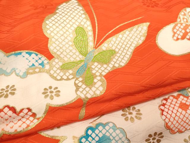 平和屋着物∵女の子 十三参り 子供 祝着・長襦袢・丸帯セット 駒刺繍 雲取り舞蝶花文 金彩 逸品 CABF2919ze