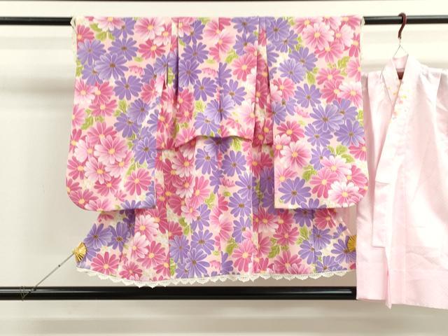 平和屋着物[]七五三　女の子　３歳　祝着　三つ身　長襦袢セット　舞花文　洗える着物　CAAT6175ze